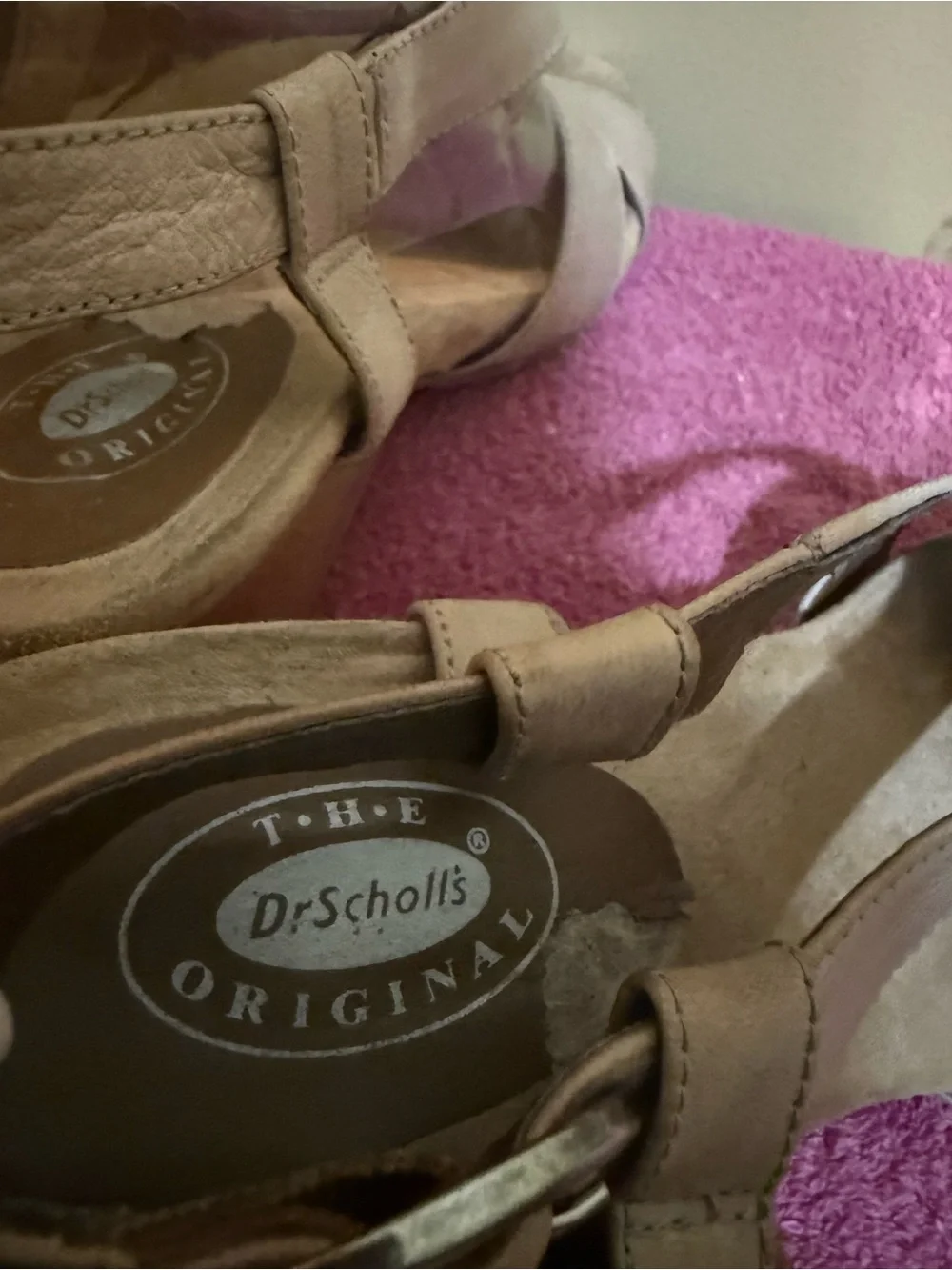 Dr. Scholl's Beige/Tan Leather Open-Toe Sandals